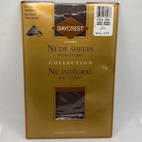 Baycrest Nude Sheers with Lycra Pantyhose Warm Brown Size Tall Sandalfoot Nylons - Picture 1 of 8
